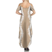 Hawaii Aloha Plumeria Lei Beige Palaka Family Matching Summer Maxi Dress and Hawaiian Shirt LT7 - Polynesian Pride