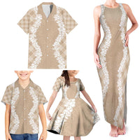 Hawaii Aloha Plumeria Lei Beige Palaka Family Matching Tank Maxi Dress and Hawaiian Shirt LT7 - Polynesian Pride