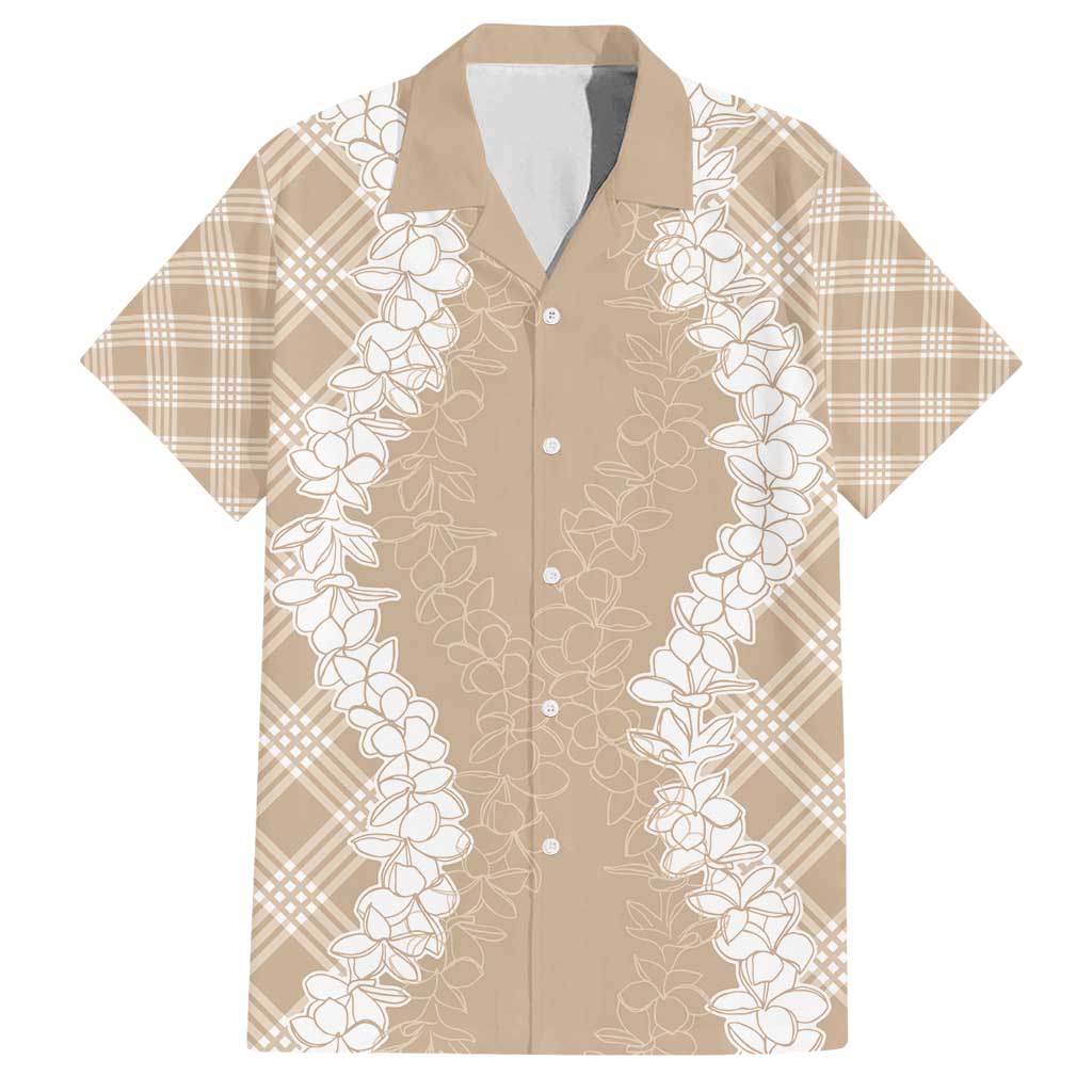 Hawaii Aloha Plumeria Lei Beige Palaka Family Matching Tank Maxi Dress and Hawaiian Shirt LT7 Dad's Shirt - Short Sleeve Beige - Polynesian Pride