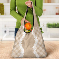 Hawaii Aloha Plumeria Lei Beige Palaka Grocery Bag - Polynesian Pride