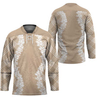 Hawaii Aloha Plumeria Lei Beige Palaka Hockey Jersey - Polynesian Pride