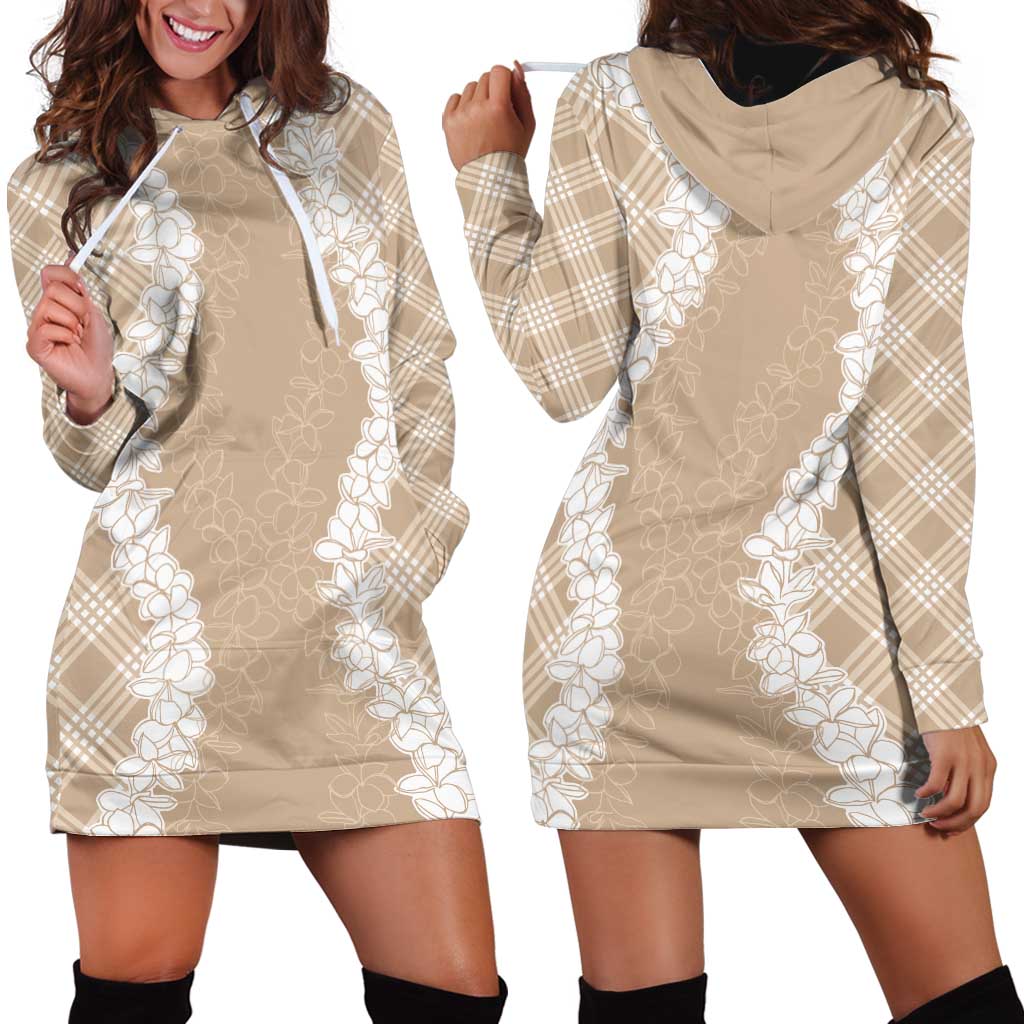 Hawaii Aloha Plumeria Lei Beige Palaka Hoodie Dress - Polynesian Pride