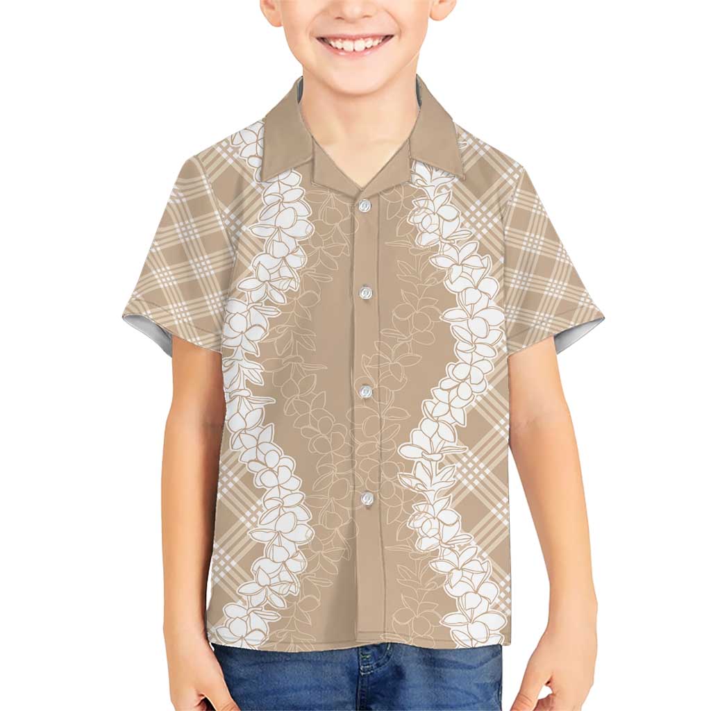 Hawaii Aloha Plumeria Lei Beige Palaka Kid Hawaiian Shirt - Polynesian Pride