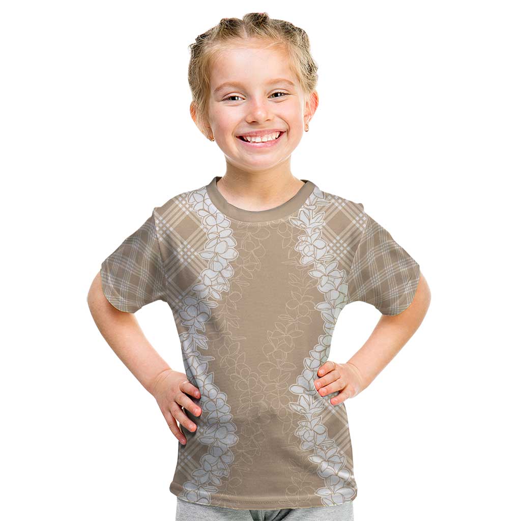 Hawaii Aloha Plumeria Lei Beige Palaka Kid T Shirt - Polynesian Pride