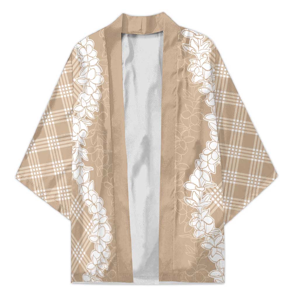 Hawaii Aloha Plumeria Lei Beige Palaka Kimono - Polynesian Pride