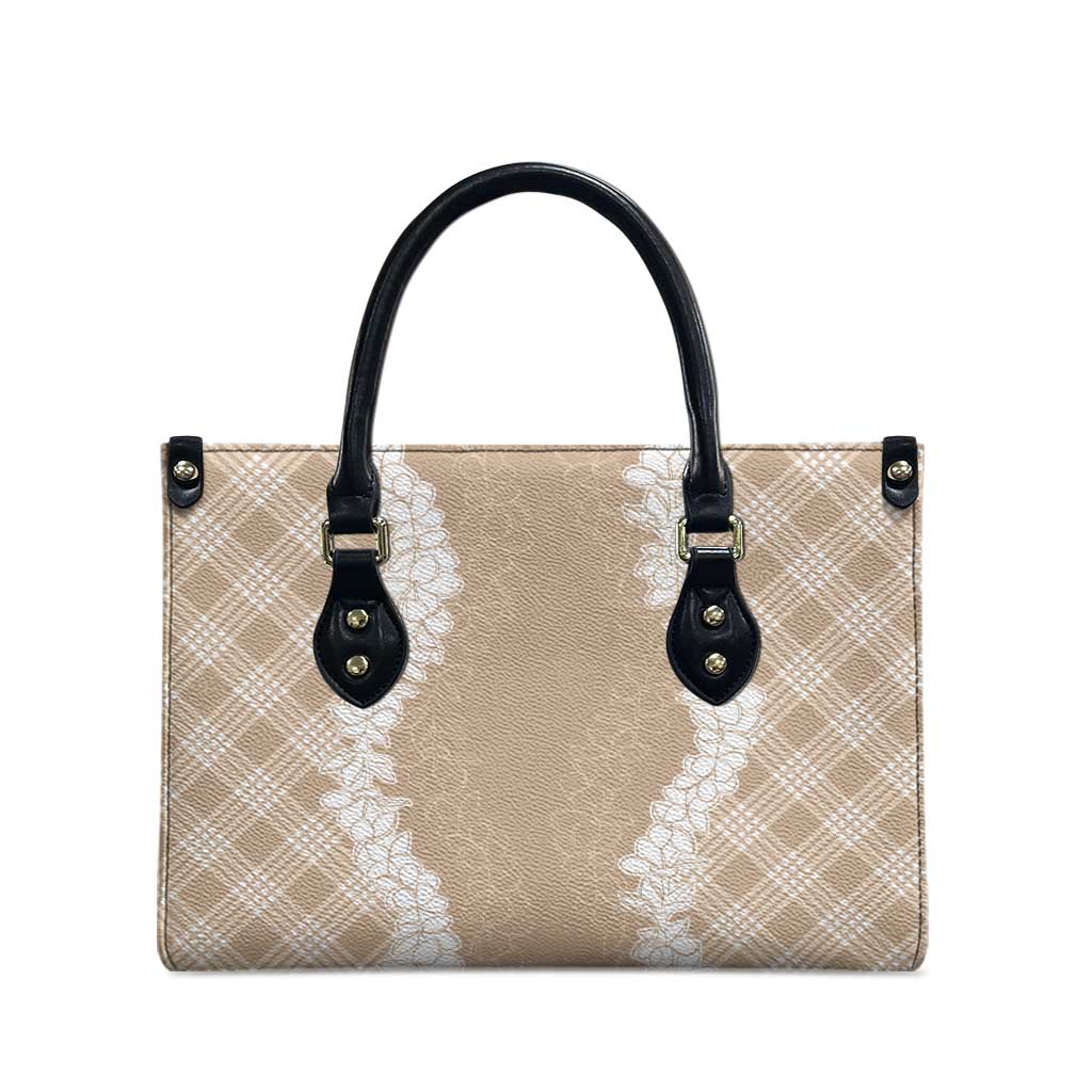 Hawaii Aloha Plumeria Lei Beige Palaka Leather Bag - Polynesian Pride