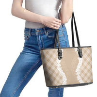Hawaii Aloha Plumeria Lei Beige Palaka Leather Tote Bag - Polynesian Pride