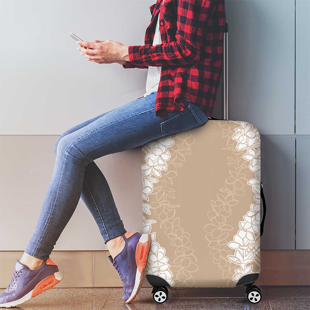 Hawaii Aloha Plumeria Lei Beige Palaka Luggage Cover - Polynesian Pride