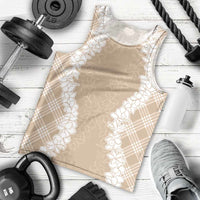 Hawaii Aloha Plumeria Lei Beige Palaka Men Tank Top - Polynesian Pride
