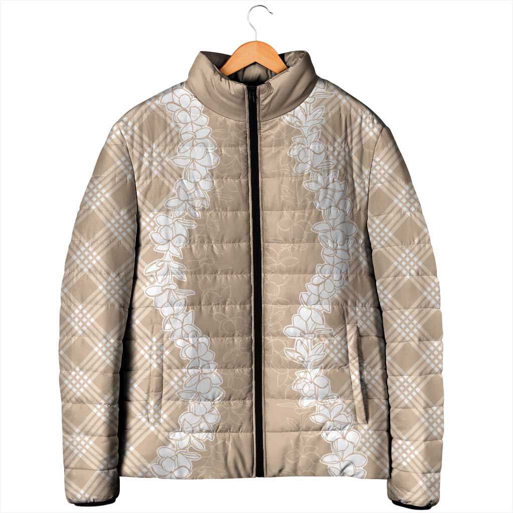 Hawaii Aloha Plumeria Lei Beige Palaka Padded Jacket - Polynesian Pride