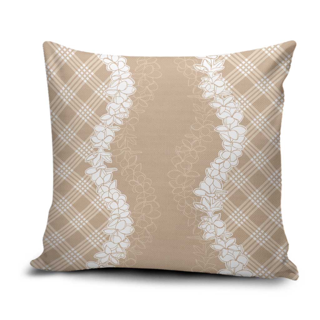 Hawaii Aloha Plumeria Lei Beige Palaka Pillow Cover - Polynesian Pride