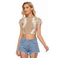 Hawaii Aloha Plumeria Lei Beige Palaka Raglan Cropped T Shirt LT7 Female Beige - Polynesian Pride