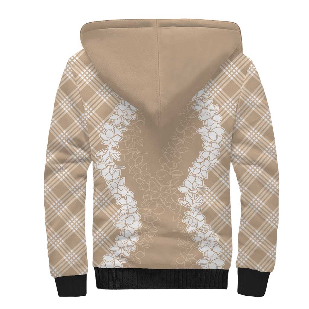 Hawaii Aloha Plumeria Lei Beige Palaka Sherpa Hoodie - Polynesian Pride