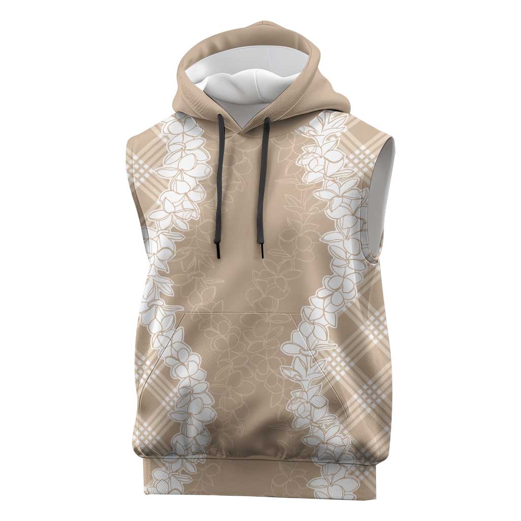 Hawaii Aloha Plumeria Lei Beige Palaka Sleeveless Hoodie - Polynesian Pride