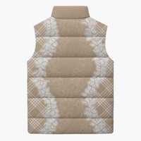 Hawaii Aloha Plumeria Lei Beige Palaka Sleeveless Puffer Jacket - Polynesian Pride