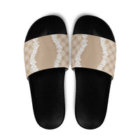 Hawaii Aloha Plumeria Lei Beige Palaka Slide Sandals - Polynesian Pride
