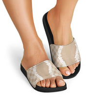 Hawaii Aloha Plumeria Lei Beige Palaka Slide Sandals - Polynesian Pride