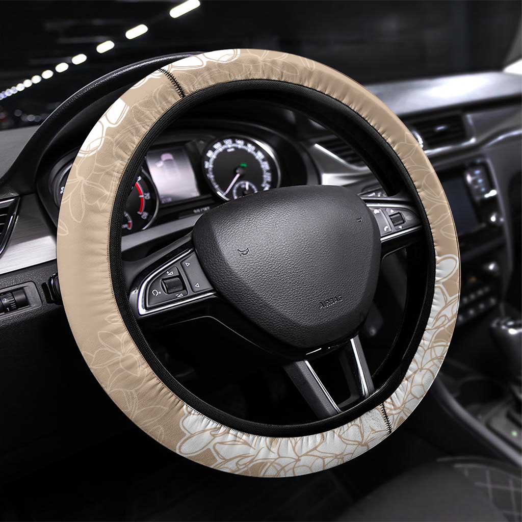 Hawaii Aloha Plumeria Lei Beige Palaka Steering Wheel Cover - Polynesian Pride