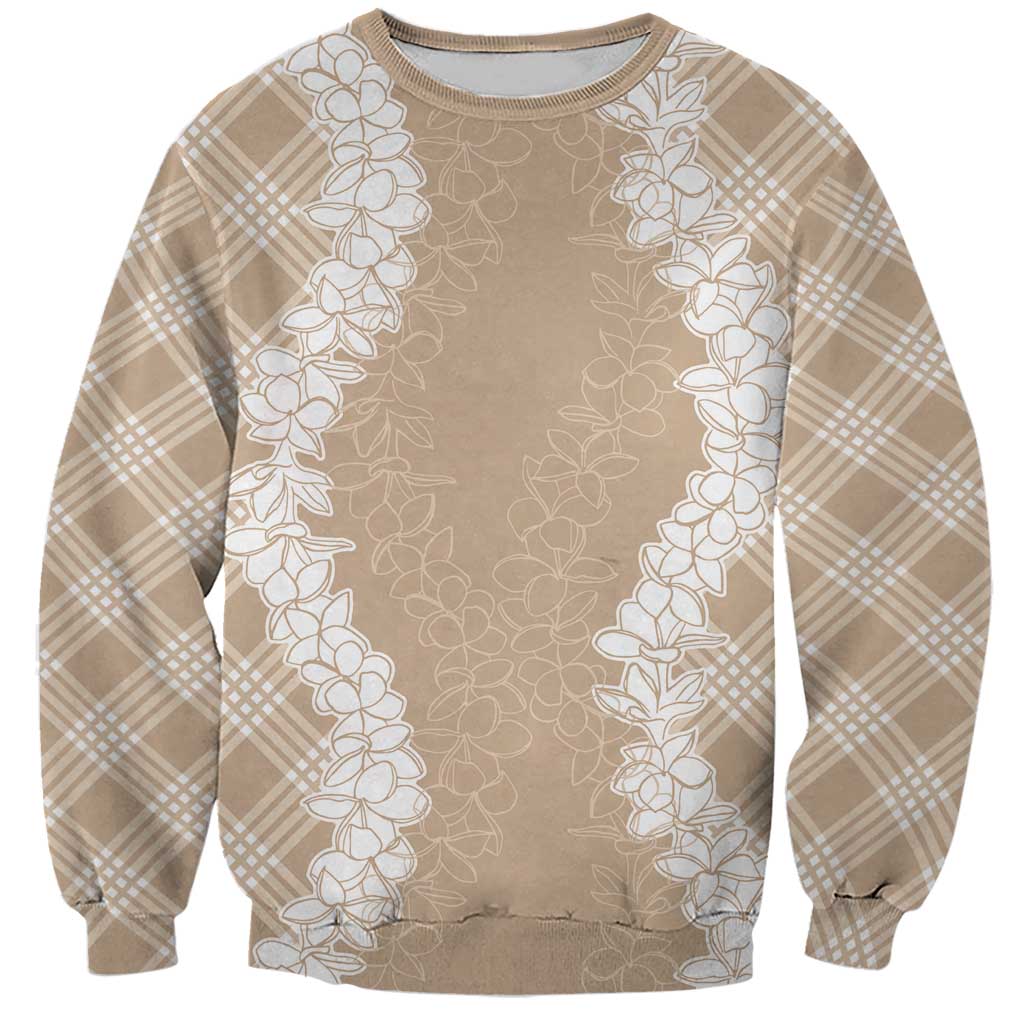 Hawaii Aloha Plumeria Lei Beige Palaka Sweatshirt - Polynesian Pride