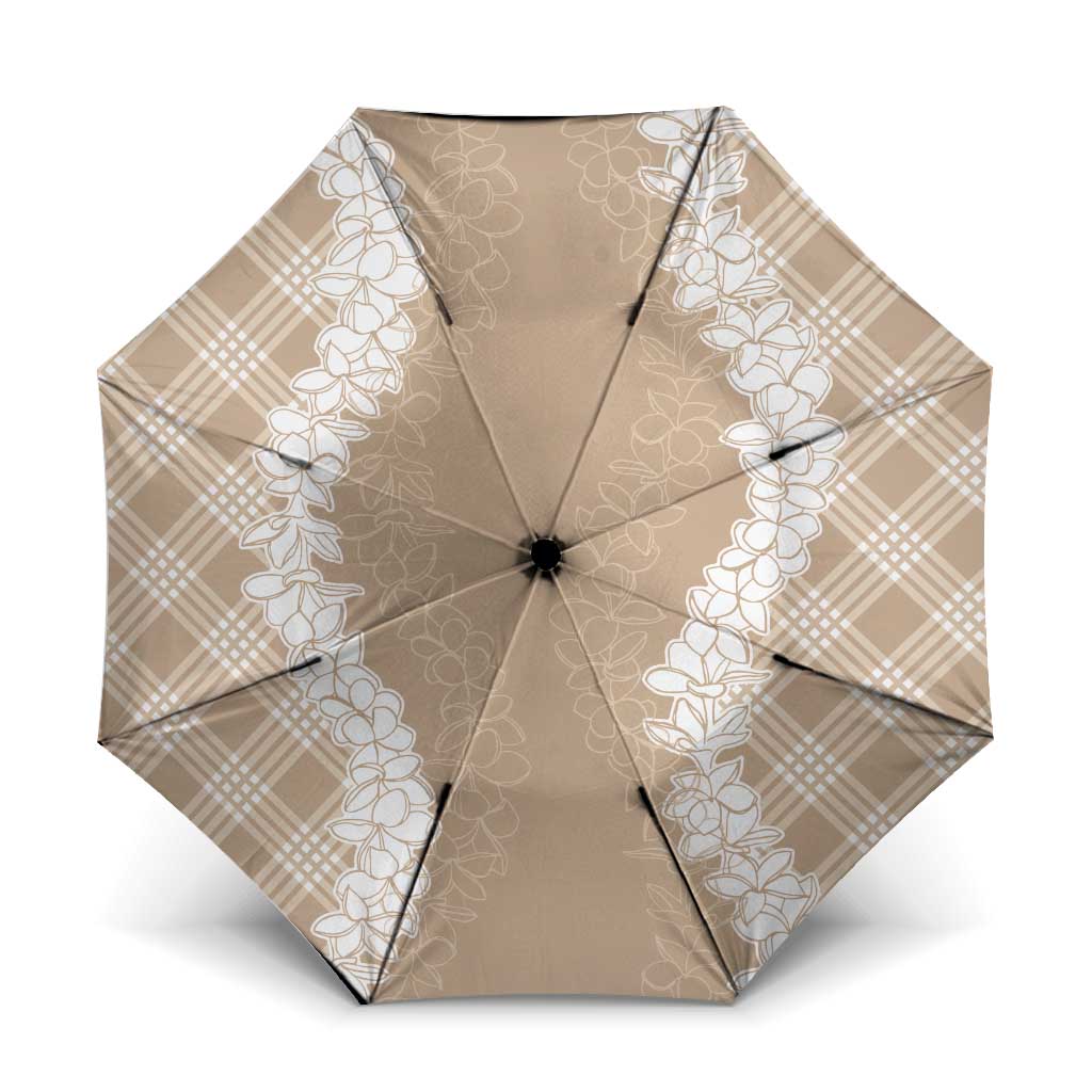 Hawaii Aloha Plumeria Lei Beige Palaka Umbrella - Polynesian Pride
