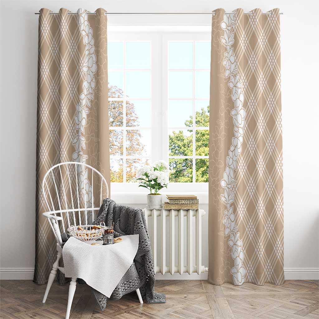 Hawaii Aloha Plumeria Lei Beige Palaka Window Curtain - Polynesian Pride