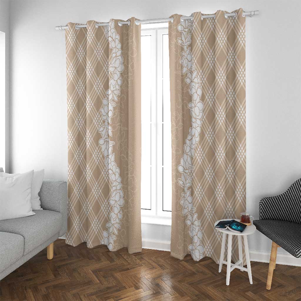 Hawaii Aloha Plumeria Lei Beige Palaka Window Curtain - Polynesian Pride