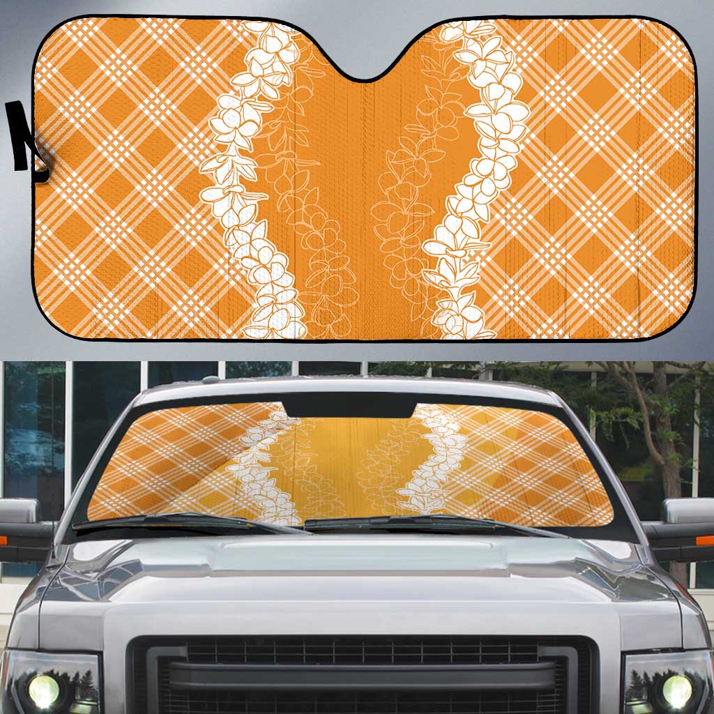 Hawaii Aloha Plumeria Lei Orange Palaka Auto Sun Shade - Polynesian Pride