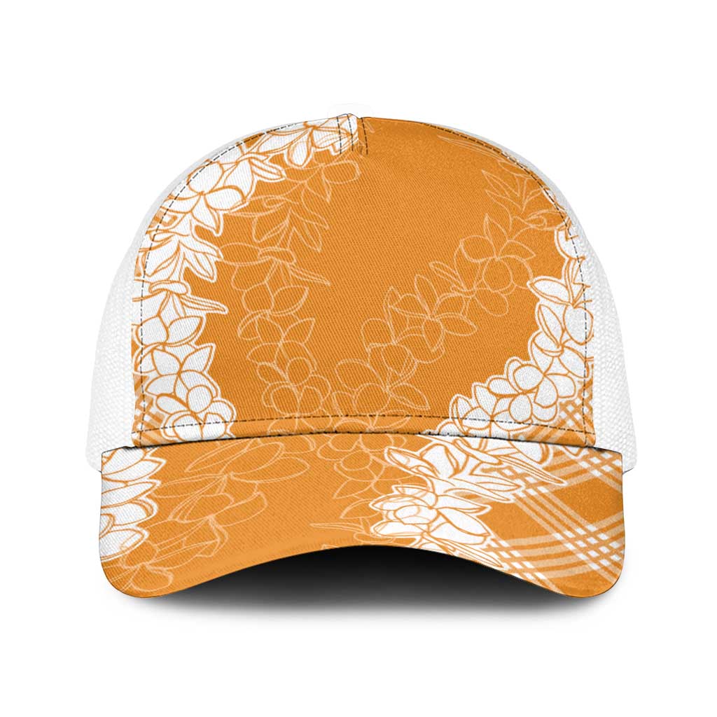 Hawaii Aloha Plumeria Lei Orange Palaka Baseball Net Cap - Polynesian Pride