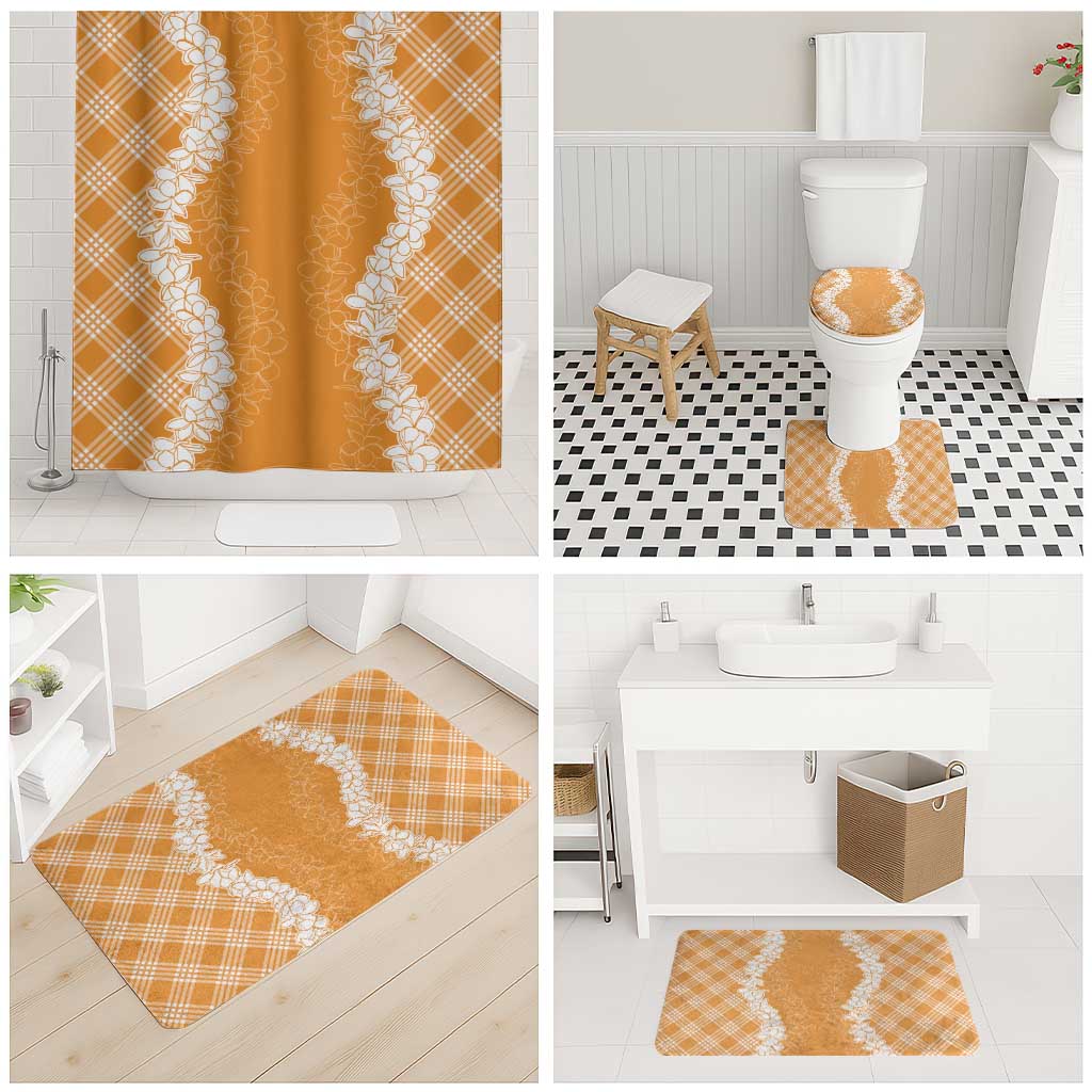 Hawaii Aloha Plumeria Lei Orange Palaka Bathroom Set - Polynesian Pride