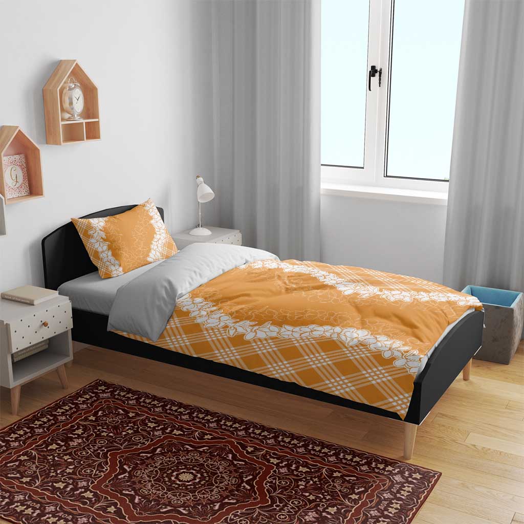 Hawaii Aloha Plumeria Lei Orange Palaka Bedding Set - Polynesian Pride