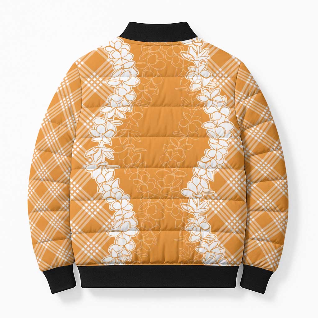 Hawaii Aloha Plumeria Lei Orange Palaka Bomber Puffer Jacket - Polynesian Pride