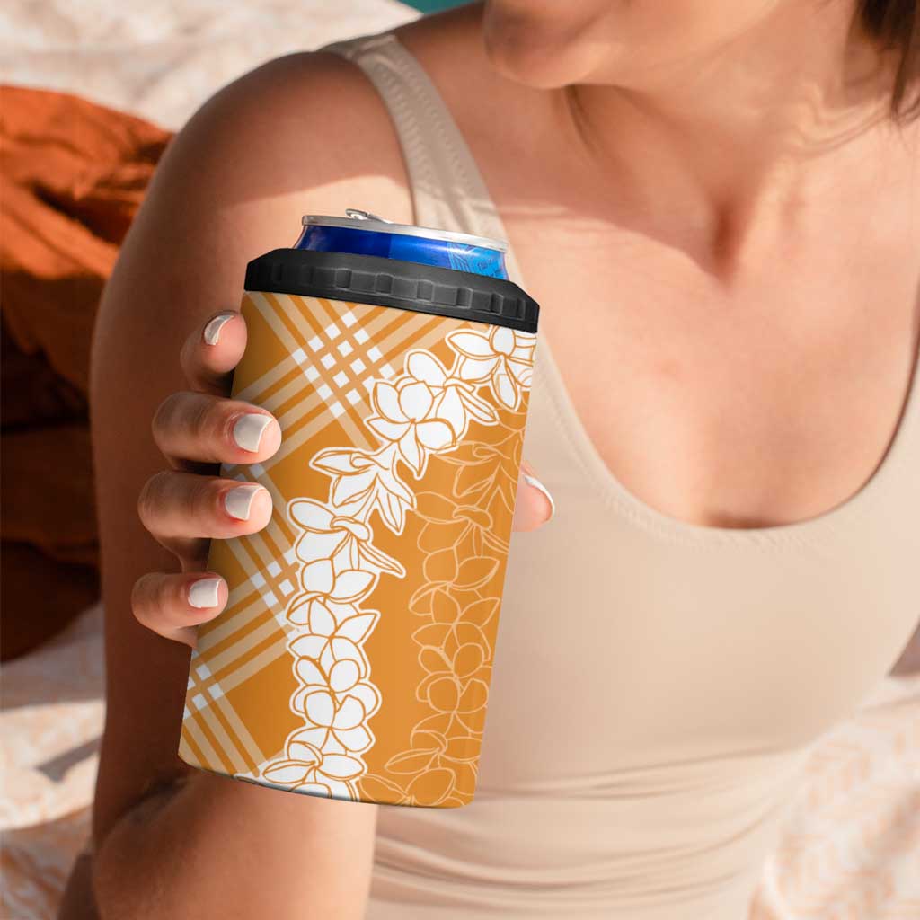 Hawaii Aloha Plumeria Lei Orange Palaka 4 in 1 Can Cooler Tumbler - Polynesian Pride