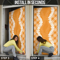 Hawaii Aloha Plumeria Lei Orange Palaka Door Cover LT7 - Polynesian Pride