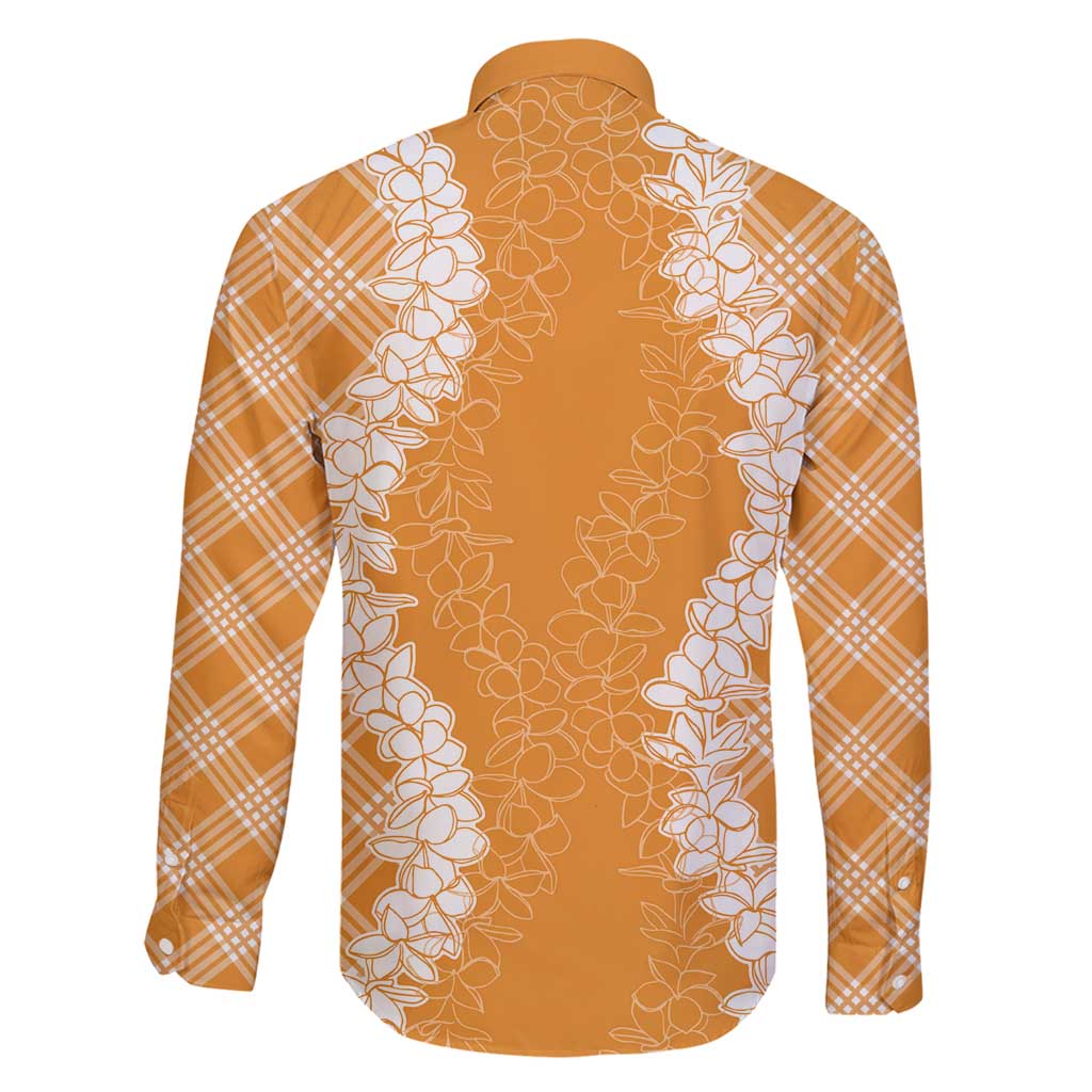 Hawaii Aloha Plumeria Lei Orange Palaka Family Matching Long Sleeve Bodycon Dress and Hawaiian Shirt LT7 - Polynesian Pride