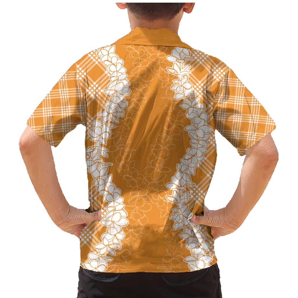 Hawaii Aloha Plumeria Lei Orange Palaka Family Matching Mermaid Dress and Hawaiian Shirt LT7 - Polynesian Pride