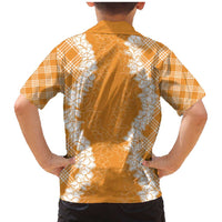 Hawaii Aloha Plumeria Lei Orange Palaka Family Matching Mermaid Dress and Hawaiian Shirt LT7 - Polynesian Pride