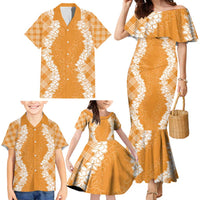 Hawaii Aloha Plumeria Lei Orange Palaka Family Matching Mermaid Dress and Hawaiian Shirt LT7 - Polynesian Pride