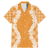 Hawaii Aloha Plumeria Lei Orange Palaka Family Matching Mermaid Dress and Hawaiian Shirt LT7 Dad's Shirt - Short Sleeve Orange - Polynesian Pride