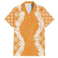 Hawaii Aloha Plumeria Lei Orange Palaka Family Matching Off The Shoulder Long Sleeve Dress and Hawaiian Shirt LT7 Dad's Shirt - Short Sleeve Orange - Polynesian Pride