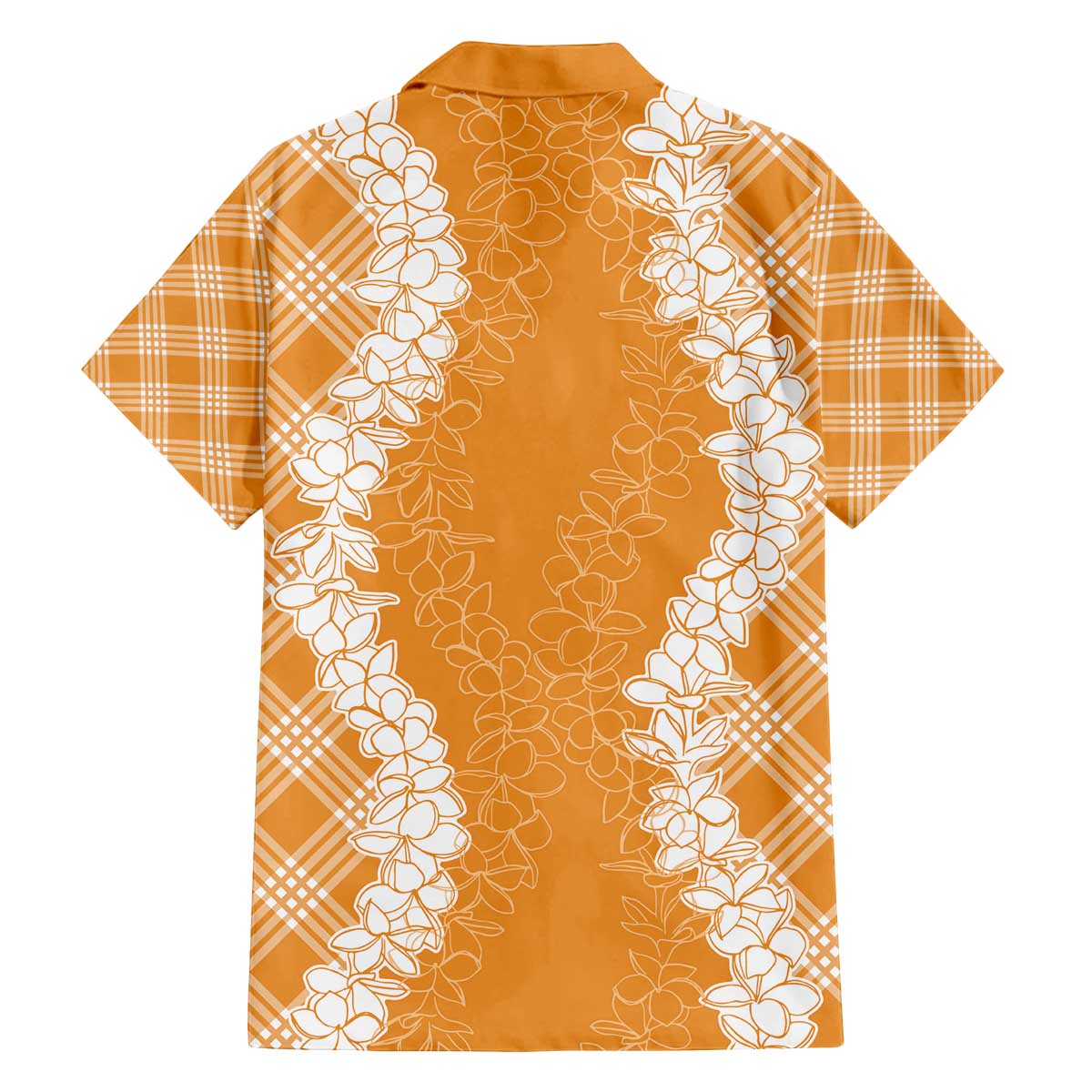 Hawaii Aloha Plumeria Lei Orange Palaka Family Matching Off The Shoulder Long Sleeve Dress and Hawaiian Shirt LT7 - Polynesian Pride