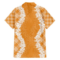 Hawaii Aloha Plumeria Lei Orange Palaka Family Matching Off The Shoulder Long Sleeve Dress and Hawaiian Shirt LT7 - Polynesian Pride