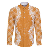 Hawaii Aloha Plumeria Lei Orange Palaka Family Matching Off The Shoulder Long Sleeve Dress and Hawaiian Shirt LT7 Dad's Shirt - Long Sleeve Orange - Polynesian Pride