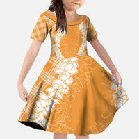 Hawaii Aloha Plumeria Lei Orange Palaka Family Matching Off Shoulder Maxi Dress and Hawaiian Shirt LT7 Daughter's Dress Orange - Polynesian Pride