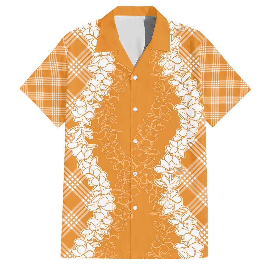 Hawaii Aloha Plumeria Lei Orange Palaka Family Matching Off Shoulder Maxi Dress and Hawaiian Shirt LT7 Dad's Shirt - Short Sleeve Orange - Polynesian Pride