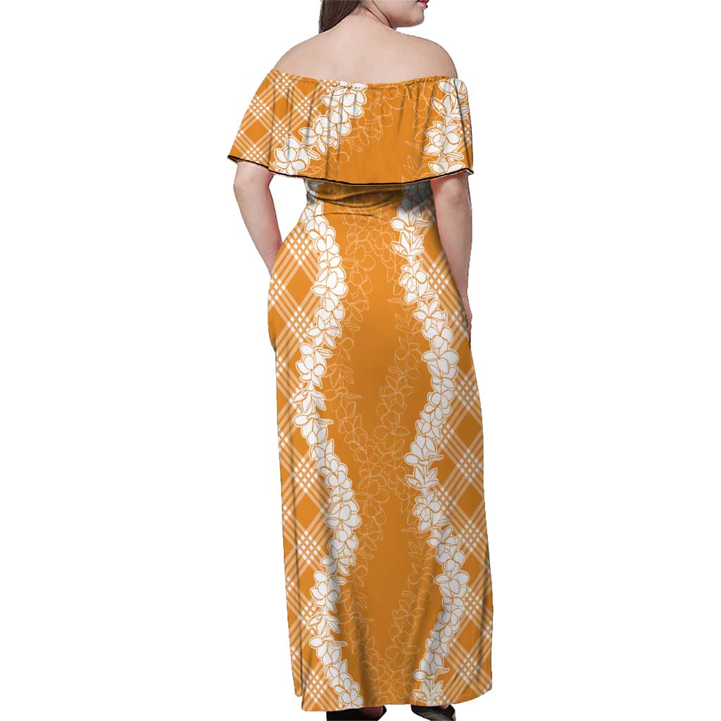 Hawaii Aloha Plumeria Lei Orange Palaka Family Matching Off Shoulder Maxi Dress and Hawaiian Shirt LT7 - Polynesian Pride