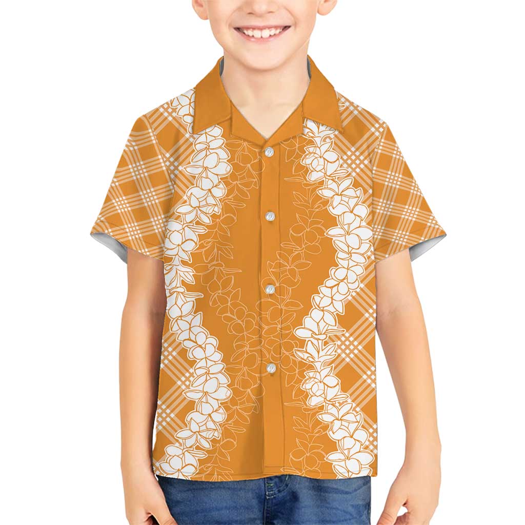 Hawaii Aloha Plumeria Lei Orange Palaka Family Matching Off Shoulder Maxi Dress and Hawaiian Shirt LT7 Son's Shirt Orange - Polynesian Pride