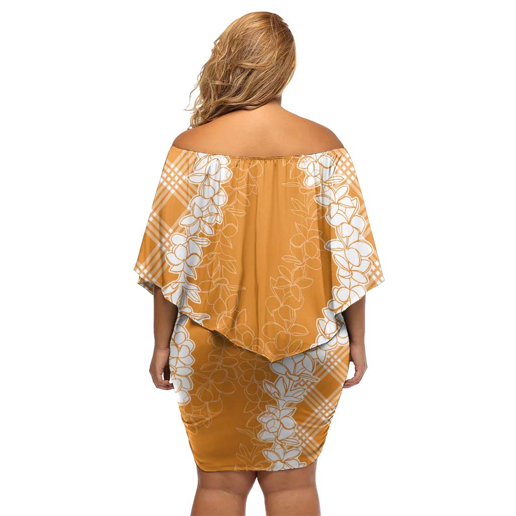 Hawaii Aloha Plumeria Lei Orange Palaka Family Matching Off Shoulder Short Dress and Hawaiian Shirt LT7 - Polynesian Pride