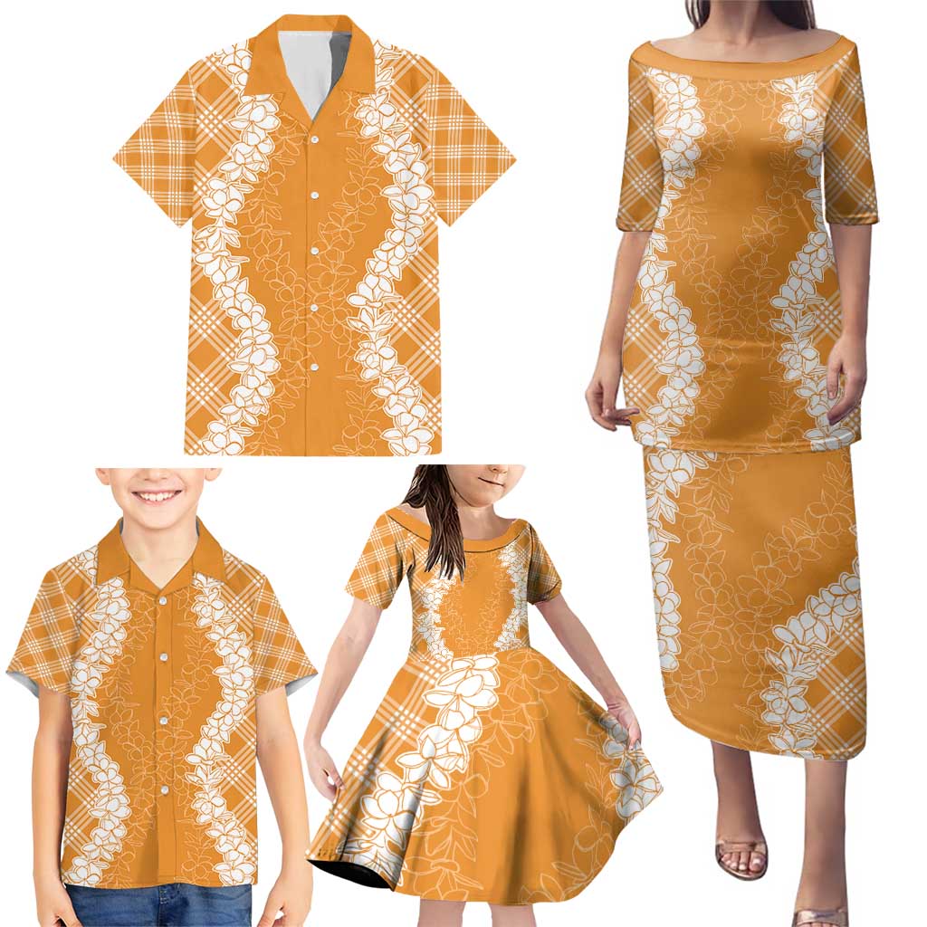 Hawaii Aloha Plumeria Lei Orange Palaka Family Matching Puletasi and Hawaiian Shirt LT7 - Polynesian Pride