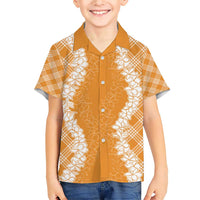 Hawaii Aloha Plumeria Lei Orange Palaka Family Matching Short Sleeve Bodycon Dress and Hawaiian Shirt LT7 Son's Shirt Orange - Polynesian Pride