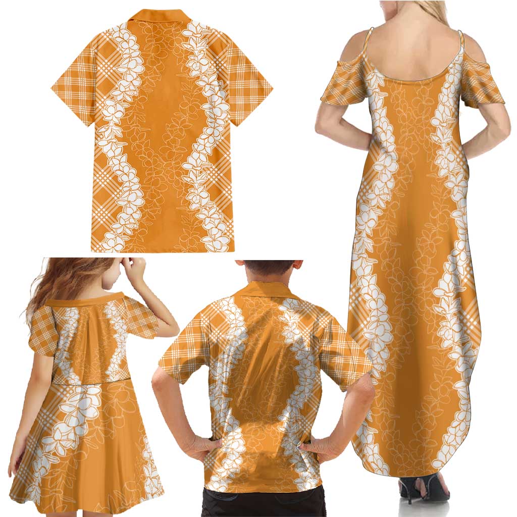 Hawaii Aloha Plumeria Lei Orange Palaka Family Matching Summer Maxi Dress and Hawaiian Shirt LT7 - Polynesian Pride